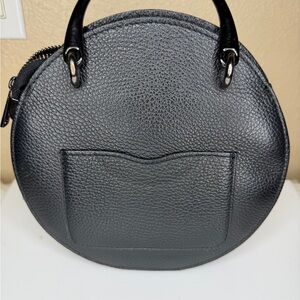 Isabella Rhea Black Pebbled Leather  Round Bag Made In Italy Quiet Luxury